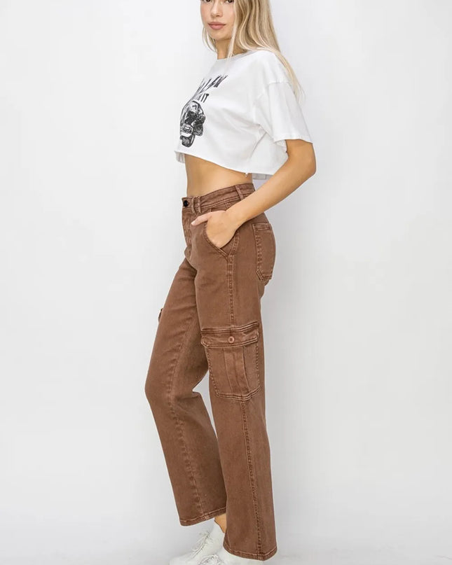 Risen Full Size High Rise Cargo Jeans - Sleekdenim.com