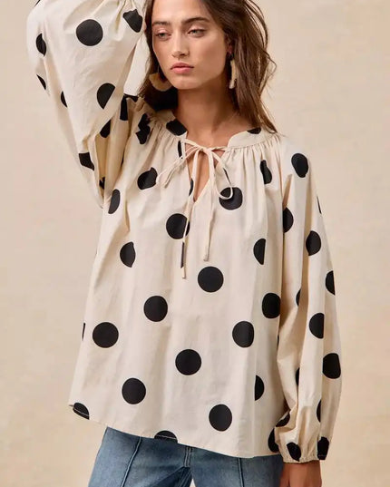 BiBi Polka Dot Exaggerated Balloon Sleeves Blouse - Sleekdenim.com
