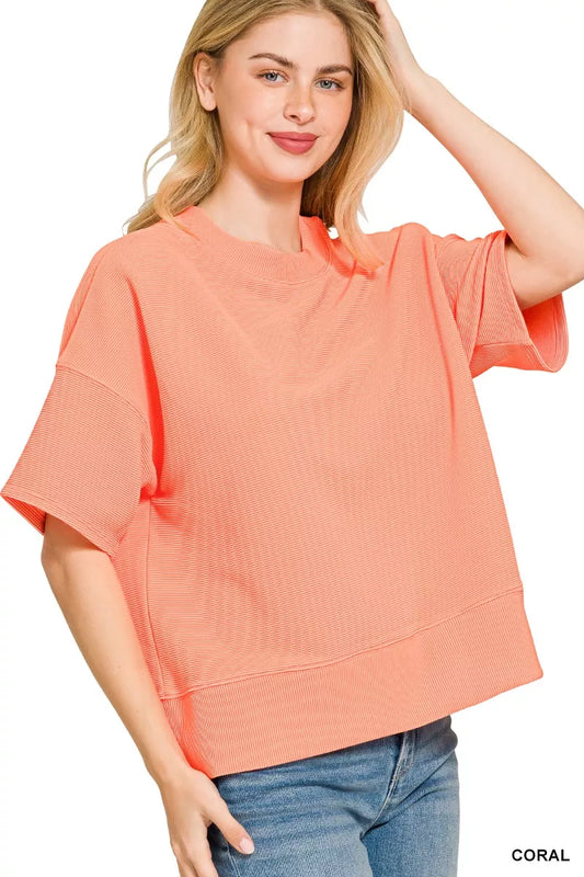 Zenana Ribbed Round Neck Waist Banded T-Shirt - Image 2