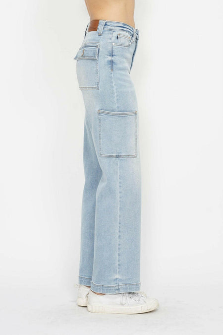 Judy Blue Full Size High Waist Straight Cargo Jeans | Sleekdenim.com