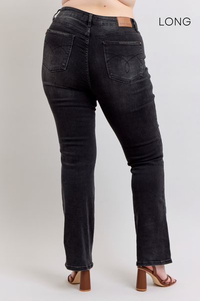 Judy Blue High Waist Tummy Control Black Bootcut Denim Jeans Long Length  88787– Sleekdenim.com