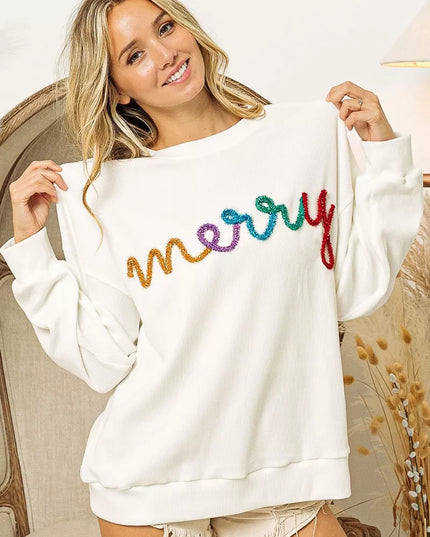 BiBi Merry Tinsel Lettering Drop Shoulder Sweatshirt - Sleekdenim.com