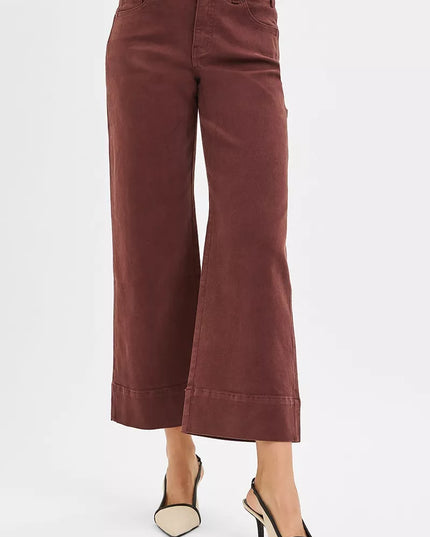 RISEN Tummy Control High Rise Crop Wide No Waist Band Pants - Sleekdenim.com