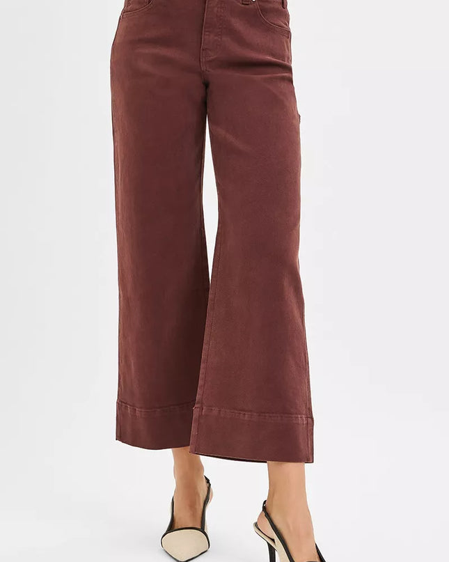 RISEN Tummy Control High Rise Crop Wide No Waist Band Pants - Sleekdenim.com