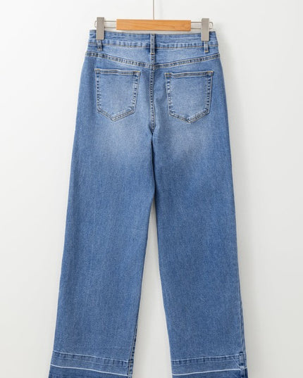 Denim Raw Hem Straight Leg Jeans - Sleekdenim.com