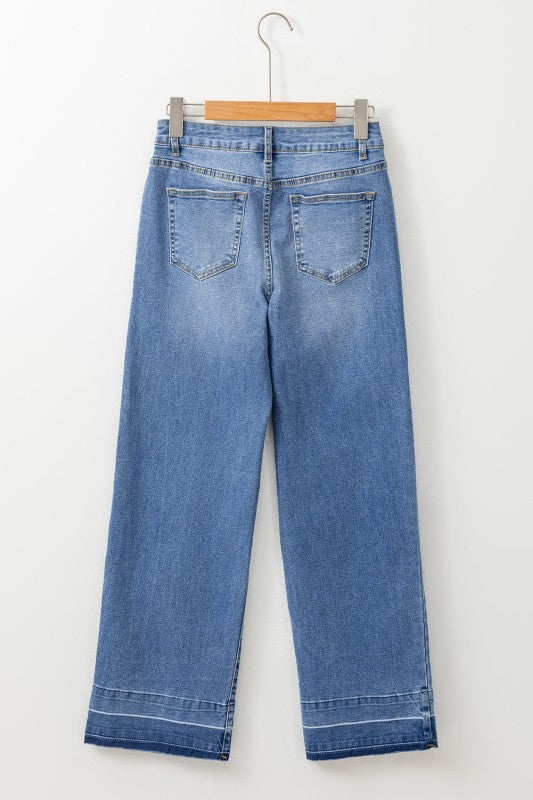 Denim Raw Hem Straight Leg Jeans - Sleekdenim.com