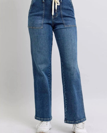 Judy Blue Drawstring Straight Jeans with Pockets - Sleekdenim.com