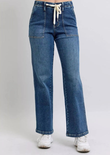 Judy Blue Drawstring Straight Jeans with Pockets - Sleekdenim.com