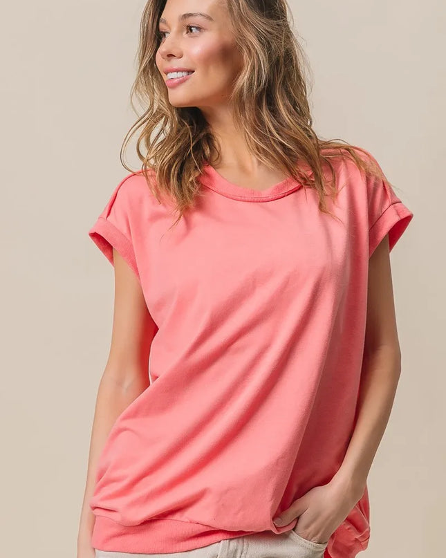 BiBi French Terry Drop Shoulder Basic Top - Sleekdenim.com