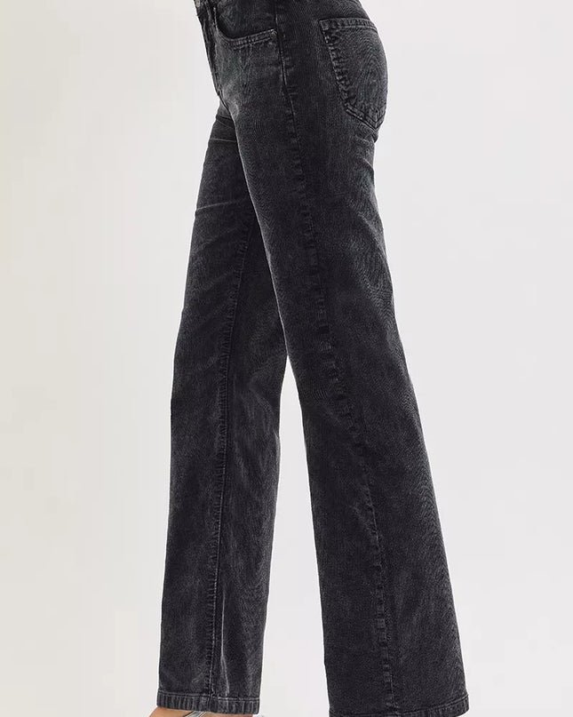 RISEN Tummy Control Mid Rise Straight Leg Corduroy Pants - Sleekdenim.com