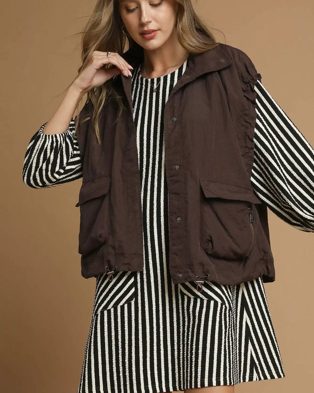 Umgee Nylon Vest with Pockets - Sleekdenim.com