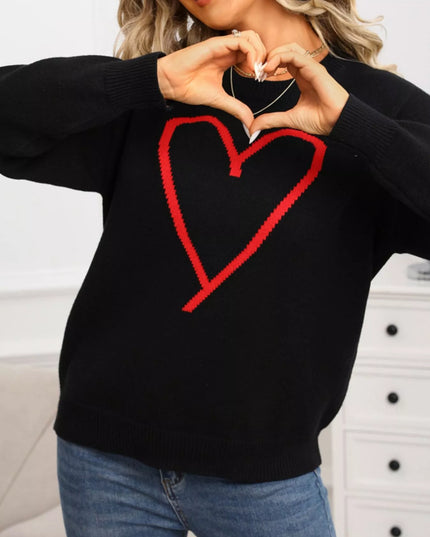 Valentine's Day Heart Graphic Dropped Shoulder Sweater - Sleekdenim.com