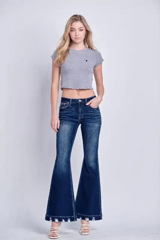 Artemis Vintage AT1017FLD Mid Rise Stretch Super Flare Jeans - Sleekdenim.com