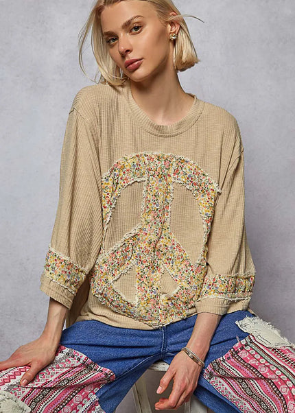 POL Floral Peace Patch Drop Shoulder T-Shirt - Sleekdenim.com