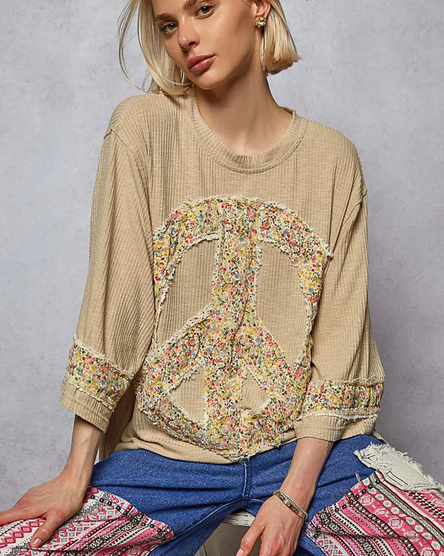 POL Floral Peace Patch Drop Shoulder T-Shirt - Sleekdenim.com