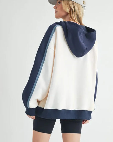 Aemi + Co Color Block Kangaroo Pocketed Hoodie - Sleekdenim.com