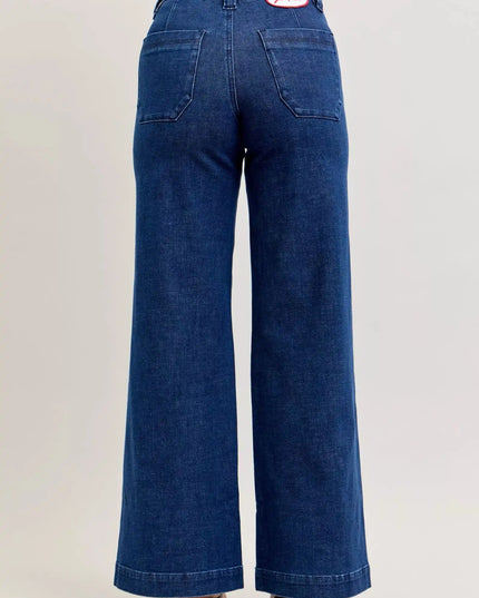 Judy Blue High-Waisted Retro Wide Jeans with Patch Pkts & Twisted Seams - Sleekdenim.com