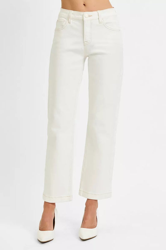 RISEN Full Size Tummy Control Mid Rise Ankle Straight Jeans Plus Size - Sleekdenim.com