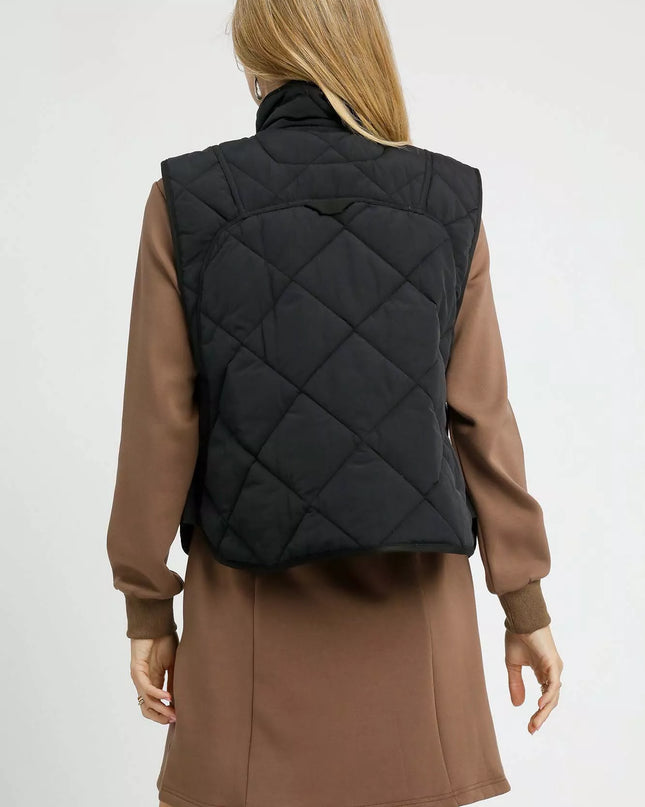 Umgee Quilted Snap-Front Puffer Vest - Sleekdenim.com