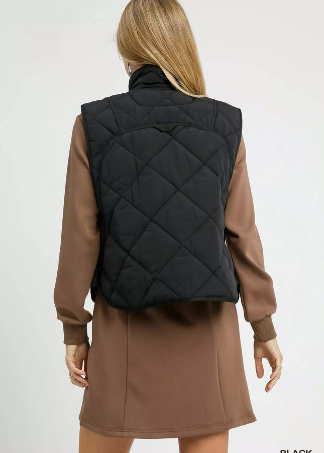 Umgee Quilted Snap-Front Puffer Vest - Sleekdenim.com