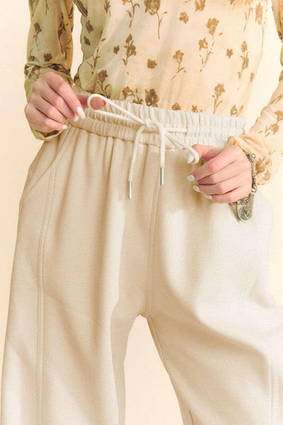 Davi & Dani Drawstring Wide Leg Sweatpants Cream