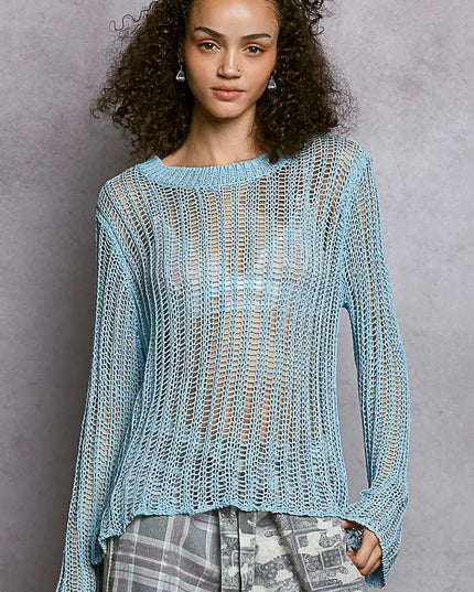 POL Openwork Round Neck Knit Cover Up - Sleekdenim.com