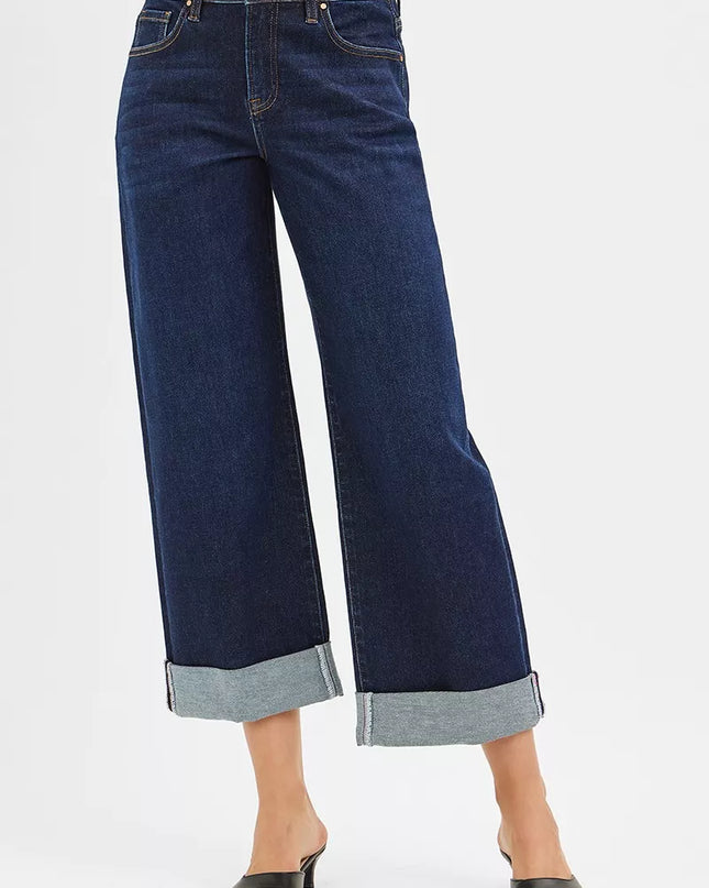 RISEN Mid Rise Fit Ankle Wide Roll Up Jeans - Sleekdenim.com