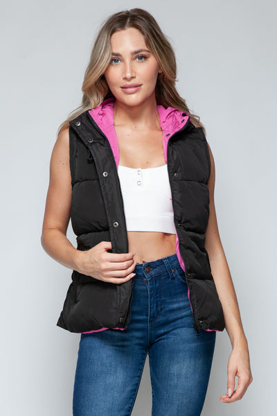 Snobbish Snap and Zip Closure Hooded puffer Vest