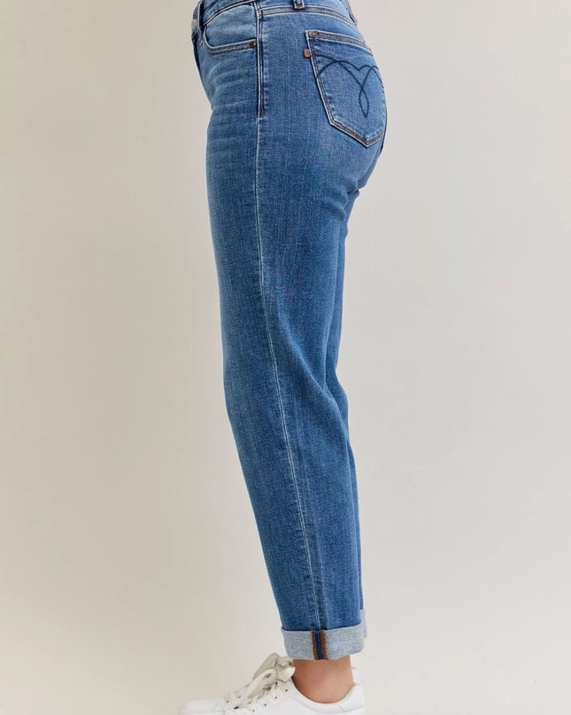 Judy Blue Full Size Mid Rise BF Classic Cuffed Jeans Plus Size - Sleekdenim.com
