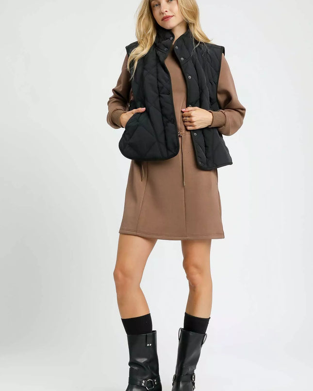 Umgee Quilted Snap-Front Puffer Vest - Sleekdenim.com