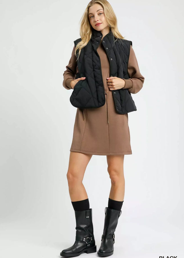 Umgee Quilted Snap-Front Puffer Vest - Sleekdenim.com