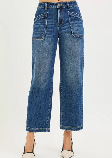 RISEN Slouchy Cropped Baggy Jeans with Front Patch Pocket - Sleekdenim.com