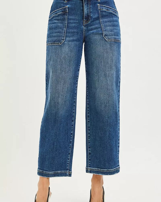 RISEN Slouchy Cropped Baggy Jeans with Front Patch Pocket - Sleekdenim.com