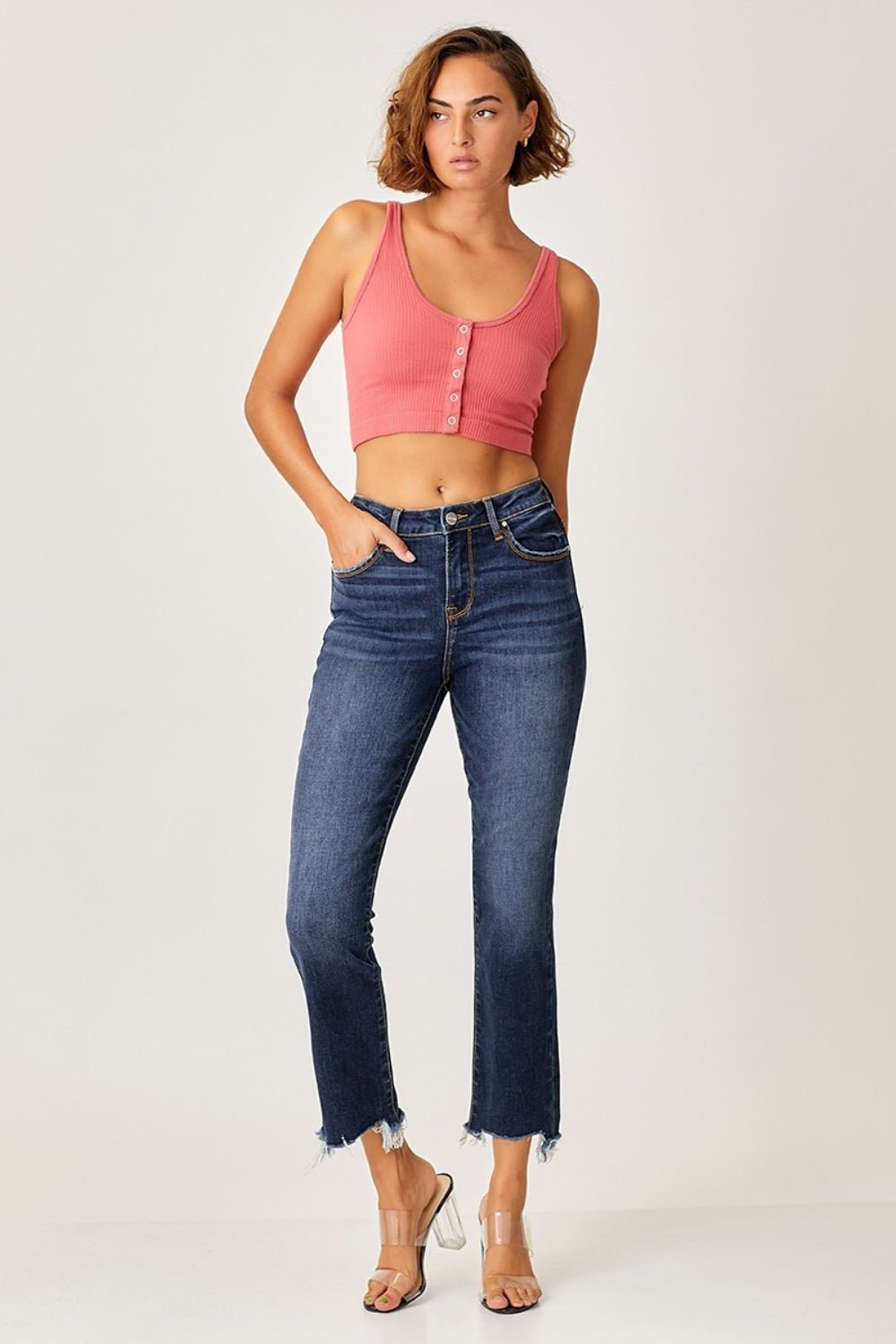 Risen Full Size Frayed Hem Cropped Straight Jeans | Sleekdenim.com