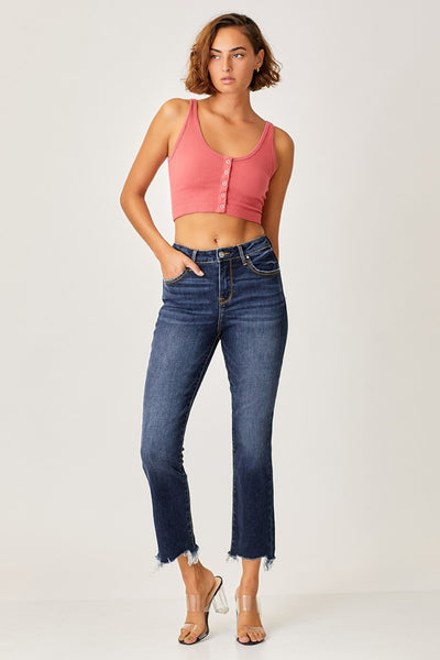 Risen Full Size Frayed Hem Cropped Straight Jeans.