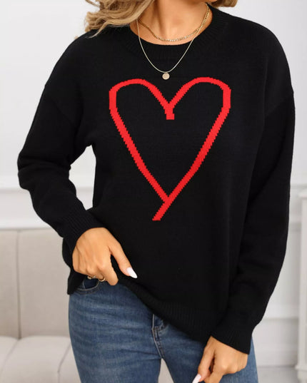 Valentine's Day Heart Graphic Dropped Shoulder Sweater - Sleekdenim.com