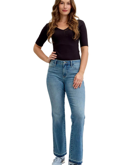 Judy Blue Full Size Mid Rise Slim Bootcut Tummy Control Release Hem Jeans Plus Size - Sleekdenim.com