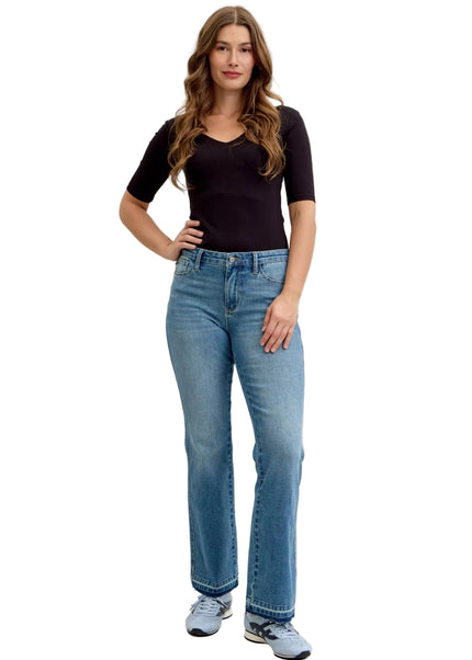 Judy Blue Full Size Mid Rise Slim Bootcut Tummy Control Release Hem Jeans Plus Size - Sleekdenim.com