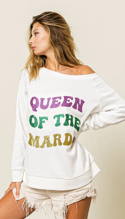 BiBi Queen Of Mardi Glitter Print Mardi Gras Sweatshirt - 7