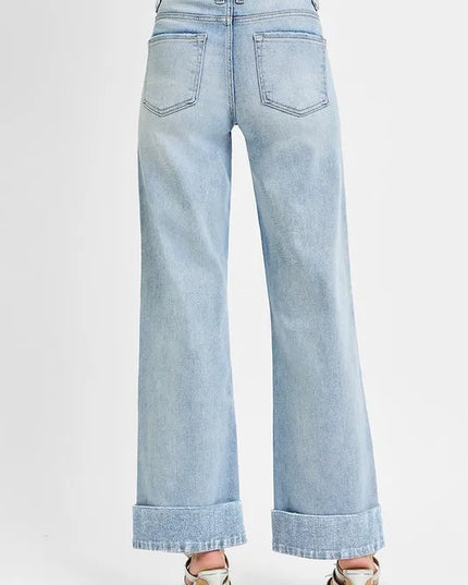 RISEN Full Size Tummy Control High Rise Ankle Wide Cuffed Jeans Plus Size - Sleekdenim.com