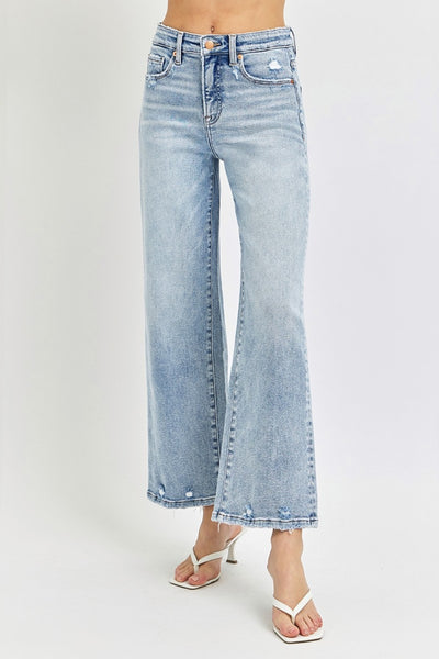 RISEN Full Size Tummy Control High Rise Crop Wide Leg Jeans | Sleekdenim.com