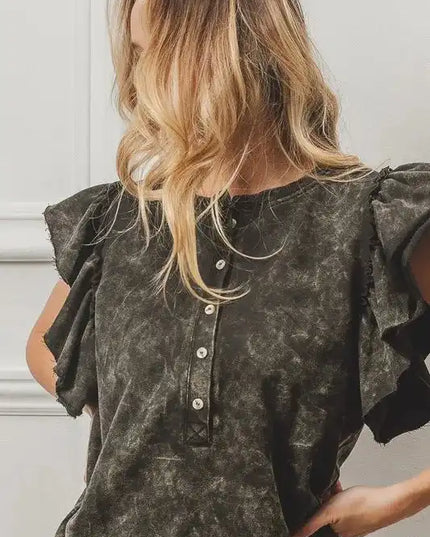 BiBi Mineral Washed Terry Top - Sleekdenim.com