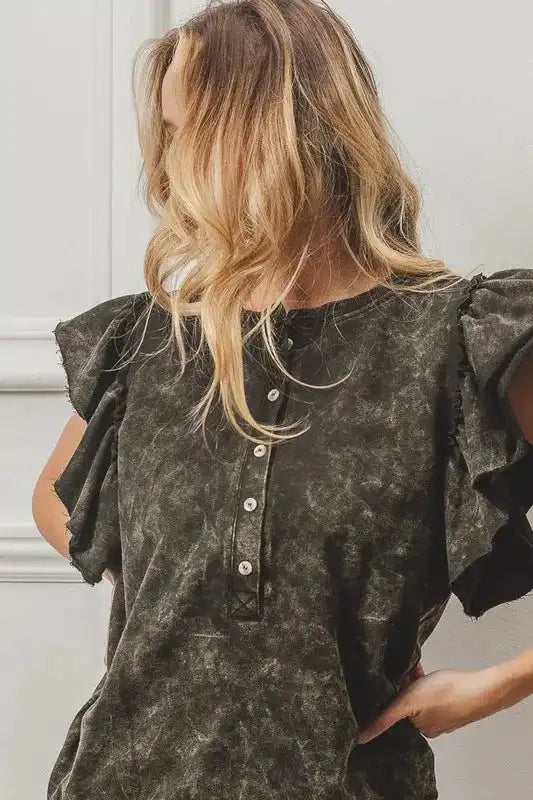 BiBi Mineral Washed Terry Top - Sleekdenim.com