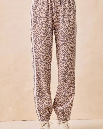 BiBi Side Lines Leopard Track Pants - Sleekdenim.com