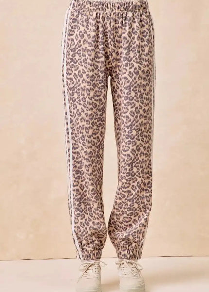BiBi Side Lines Leopard Track Pants - Sleekdenim.com