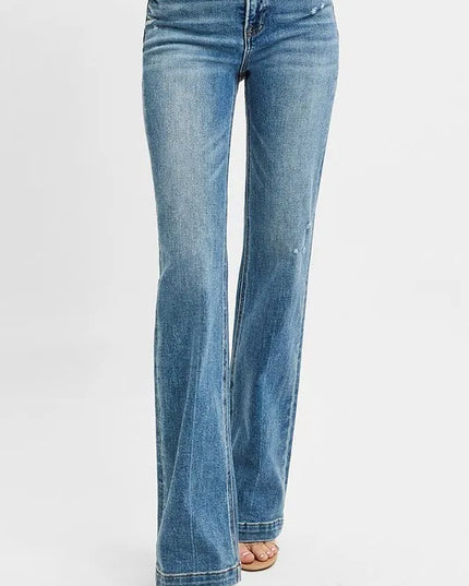 RISEN Full Size Distressed Detail Bootcut Jeans Plus Size - Sleekdenim.com