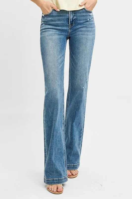 RISEN Full Size Distressed Detail Bootcut Jeans Plus Size - Sleekdenim.com