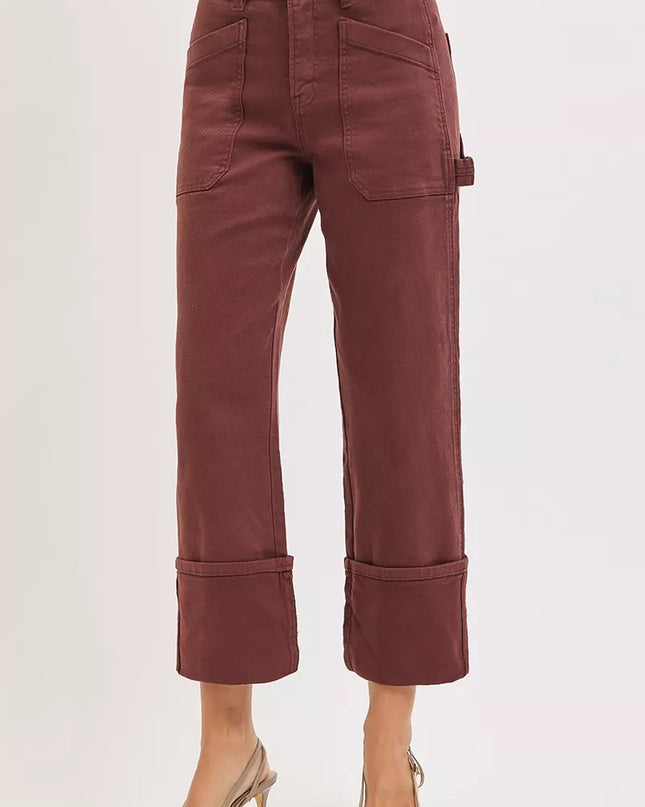 RISEN Full Size High Rise Wide Straight Cuffed Patch Jeans Plus Size - Sleekdenim.com