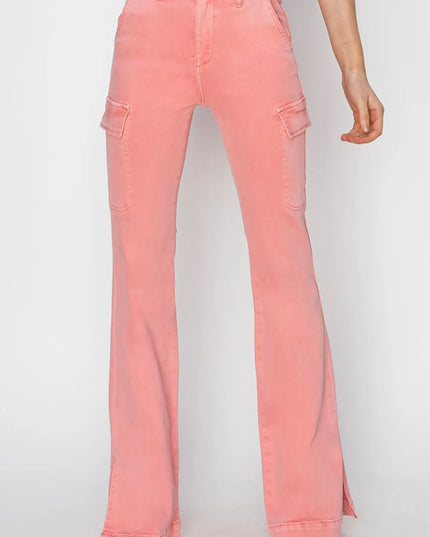 RISEN Full Size High Rise Side Slit Cargo Bootcut Jeans - Sleekdenim.com