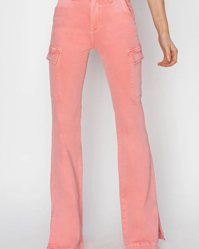 RISEN Full Size High Rise Side Slit Cargo Bootcut Jeans - Sleekdenim.com